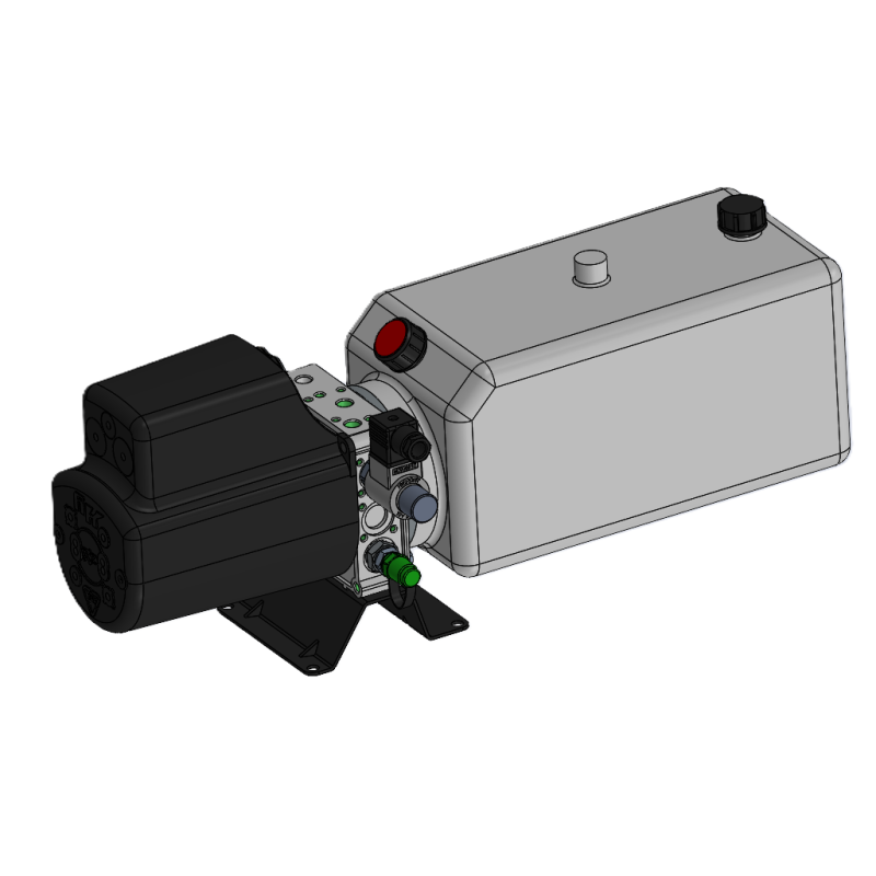 MINI-CENTRALE DE LEVAGE DE BENNE - 12VDC - 2,1KW - DÉBIT 5 L/MIN - PRESSION 210 BAR - RESERVOIR 8L - PIED + CAPOT + TEL 2B