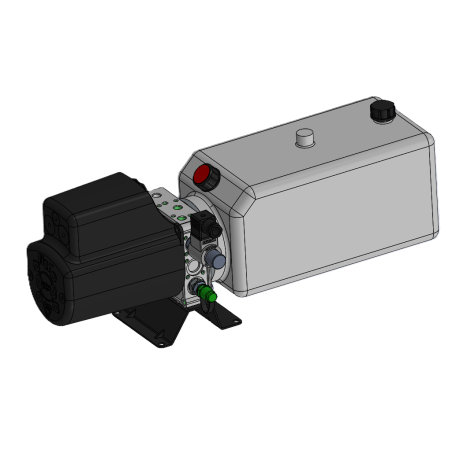 MINI-CENTRALE DE LEVAGE DE BENNE - 12VDC - 2,1KW - DÉBIT 5 L/MIN - PRESSION 210 BAR - RESERVOIR 8L - PIED + CAPOT + TEL 2B